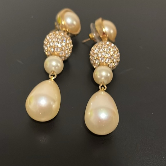 Vintage George Salo Drop Earrings Gold CZ Pearl - Picture 6 of 8